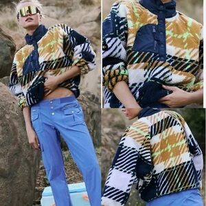 Free People Movement New Hit The Slopes Fleece Jacket Plaid Twilight Combo